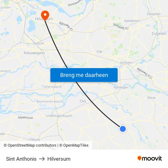 Sint Anthonis to Hilversum map