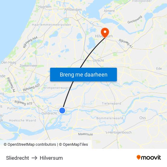 Sliedrecht to Hilversum map