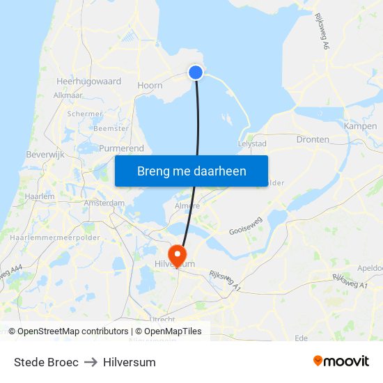 Stede Broec to Hilversum map