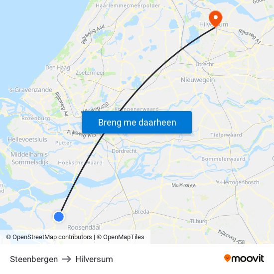 Steenbergen to Hilversum map