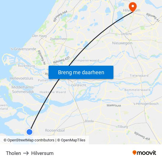 Tholen to Hilversum map