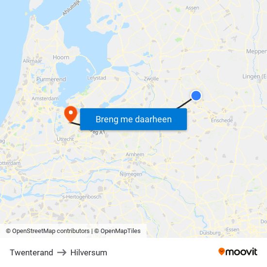 Twenterand to Hilversum map