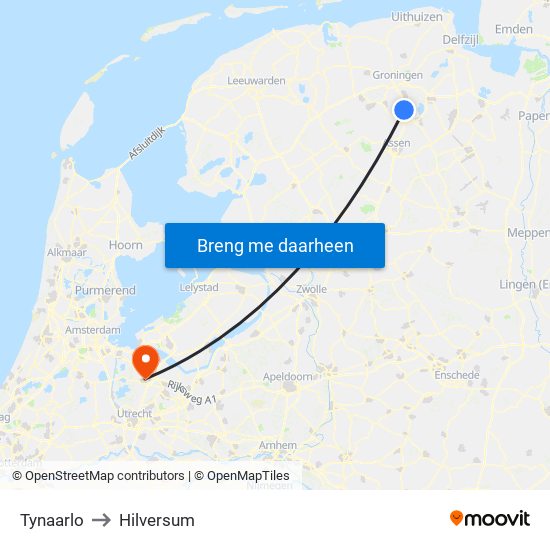 Tynaarlo to Hilversum map