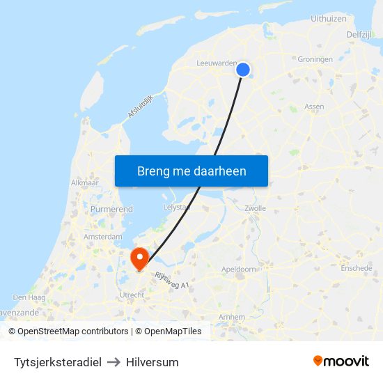 Tytsjerksteradiel to Hilversum map