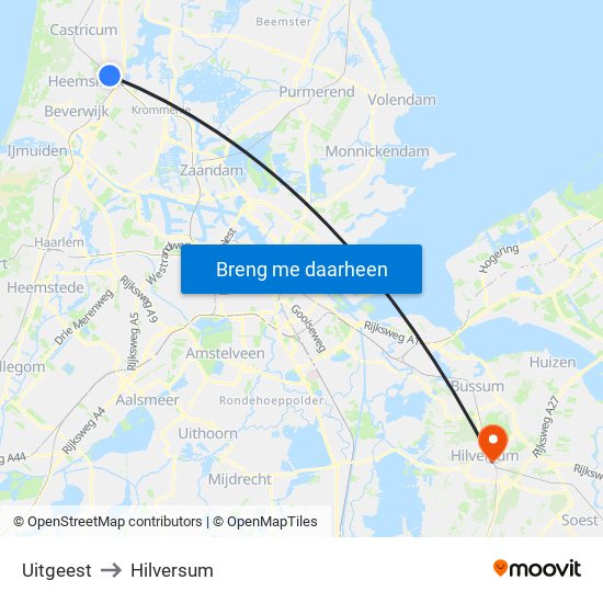 Uitgeest to Hilversum map