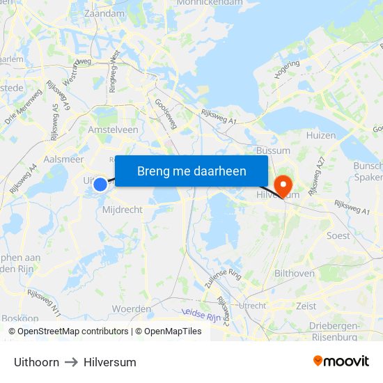 Uithoorn to Hilversum map