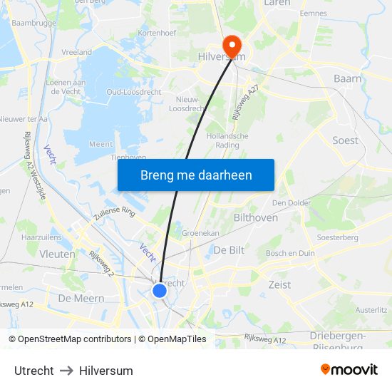 Utrecht to Hilversum map