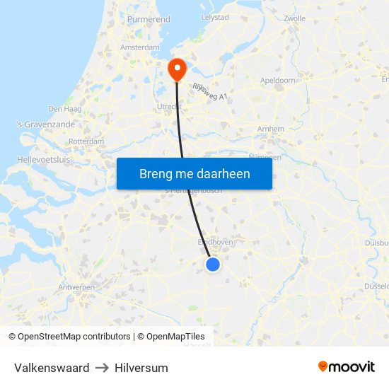 Valkenswaard to Hilversum map