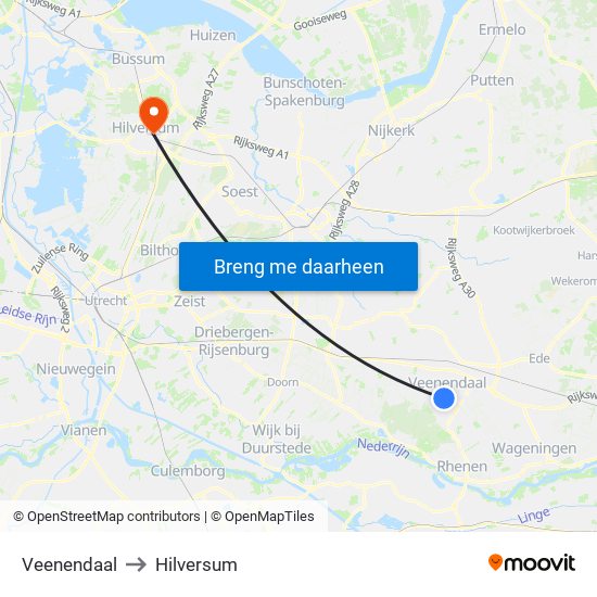 Veenendaal to Hilversum map