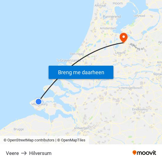 Veere to Hilversum map