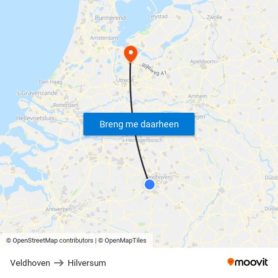 Veldhoven to Hilversum map