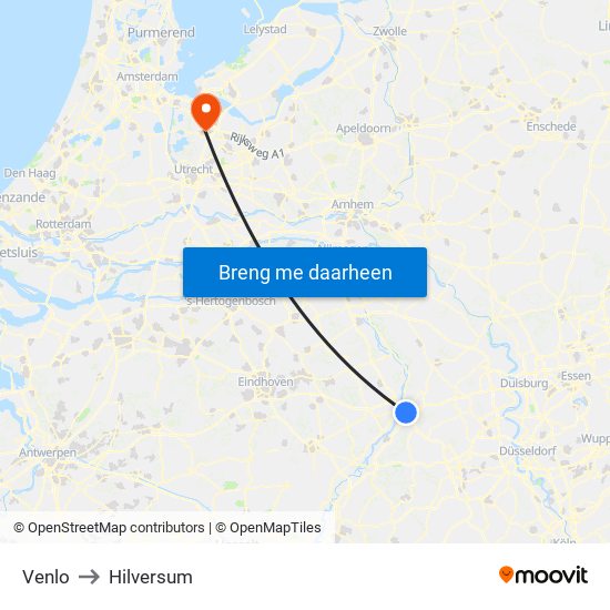Venlo to Hilversum map