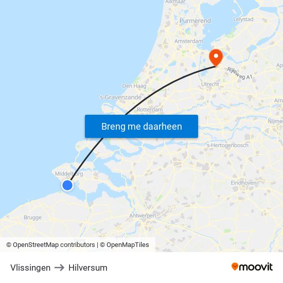 Vlissingen to Hilversum map