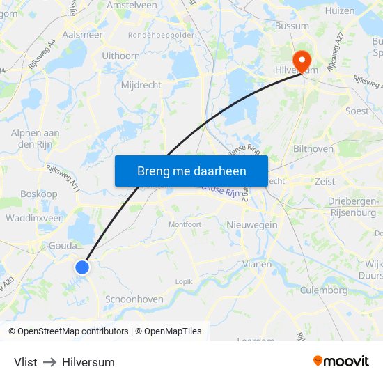 Vlist to Hilversum map