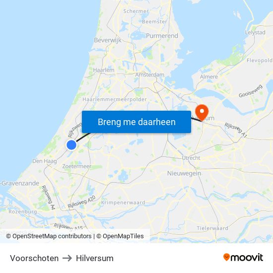 Voorschoten to Hilversum map