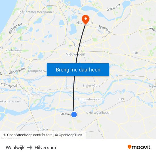 Waalwijk to Hilversum map