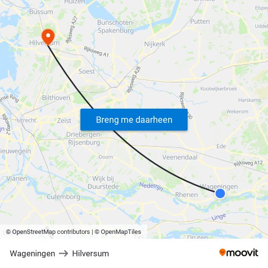 Wageningen to Hilversum map