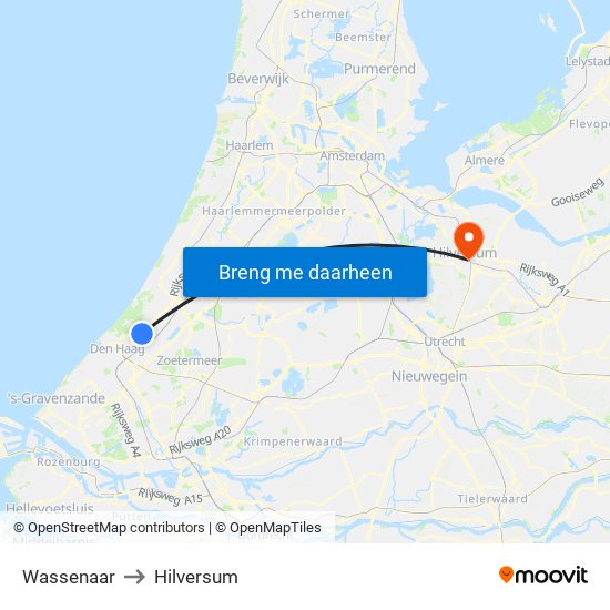 Wassenaar to Hilversum map