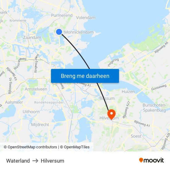 Waterland to Hilversum map