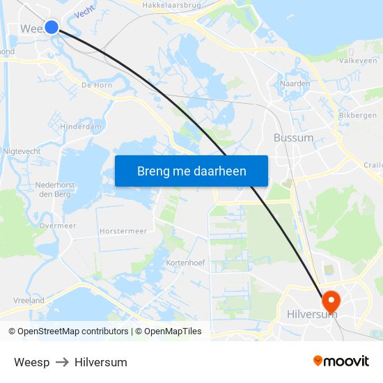 Weesp to Hilversum map