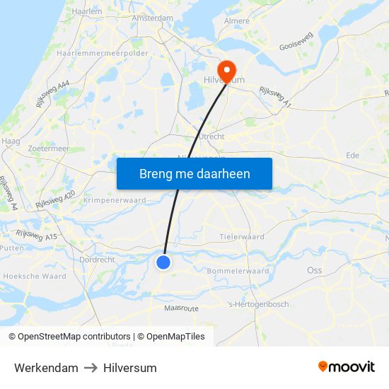 Werkendam to Hilversum map