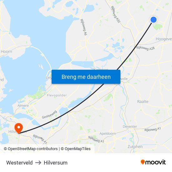 Westerveld to Hilversum map