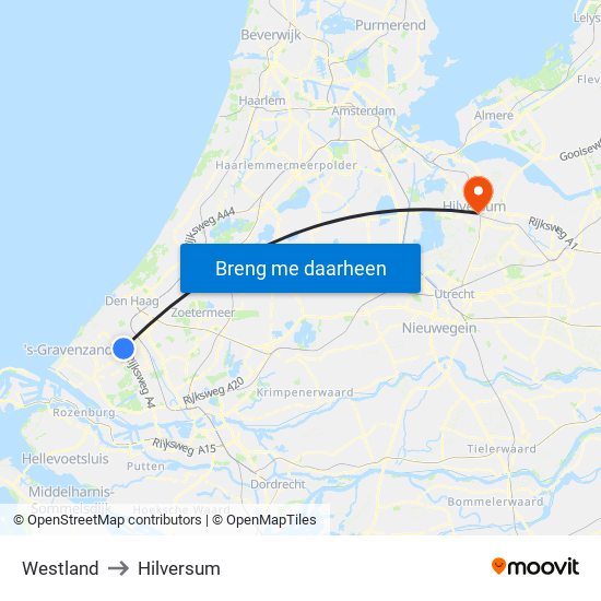 Westland to Hilversum map