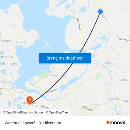 Weststellingwerf to Hilversum map