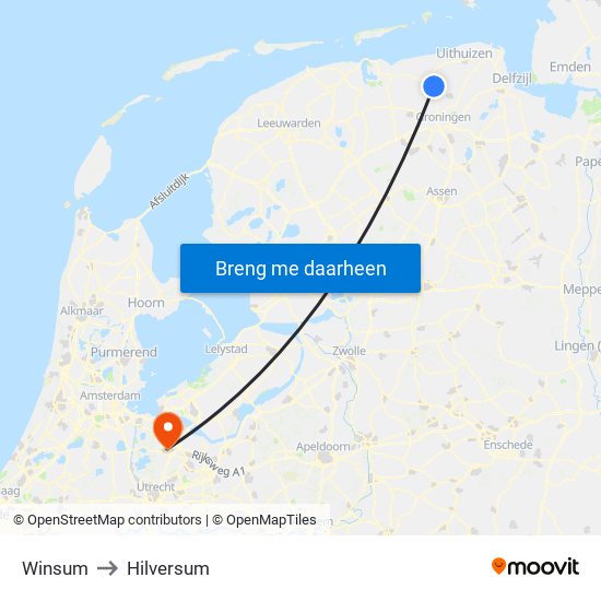 Winsum to Hilversum map