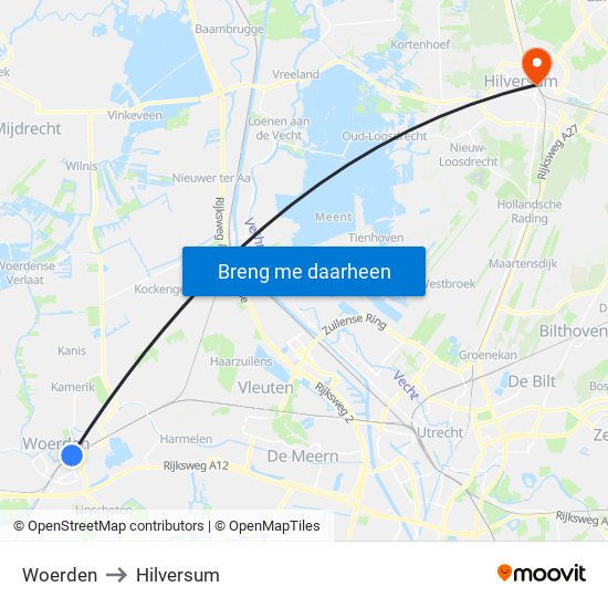 Woerden to Hilversum map