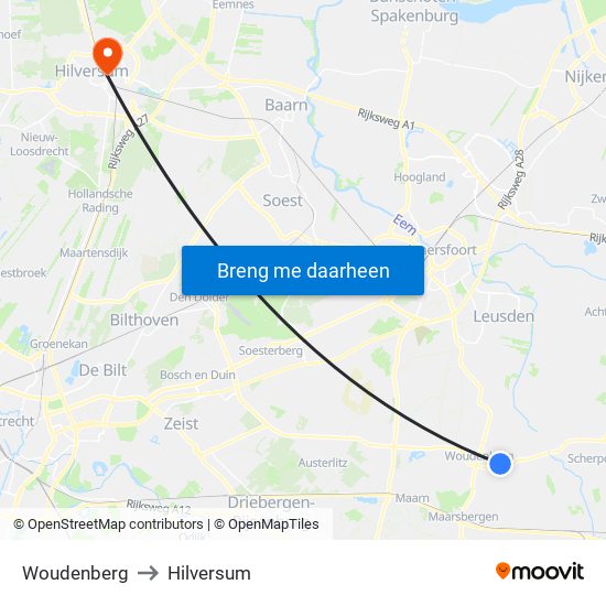 Woudenberg to Hilversum map