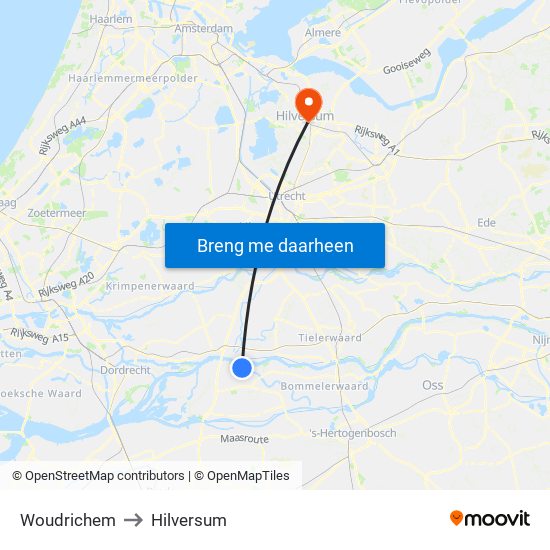 Woudrichem to Hilversum map