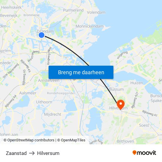 Zaanstad to Hilversum map