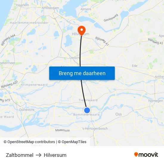 Zaltbommel to Hilversum map