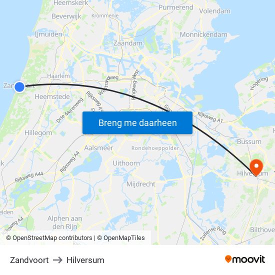 Zandvoort to Hilversum map