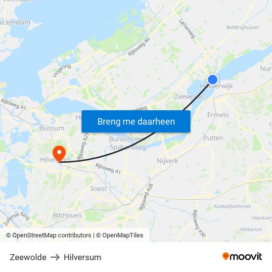 Zeewolde to Hilversum map
