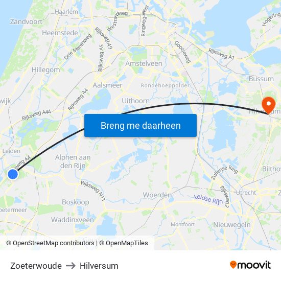 Zoeterwoude to Hilversum map