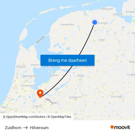 Zuidhorn to Hilversum map