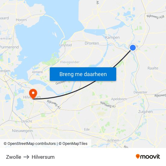 Zwolle to Hilversum map