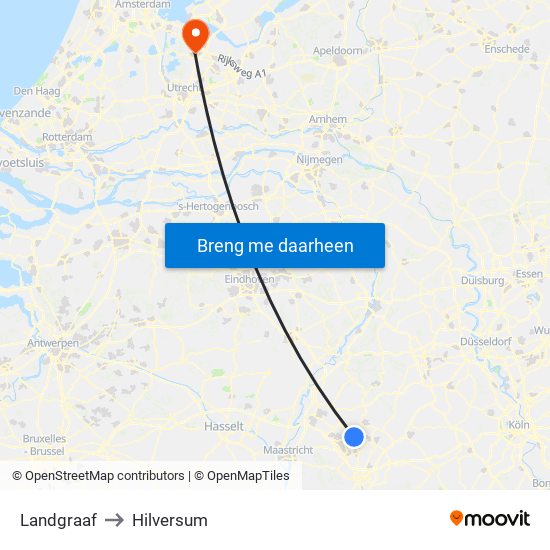 Landgraaf to Hilversum map