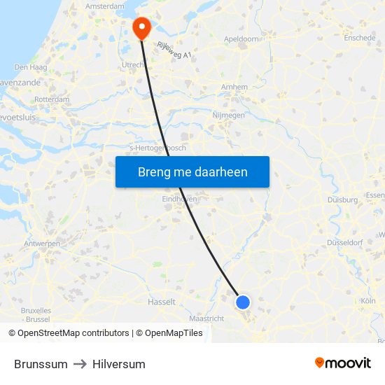Brunssum to Hilversum map