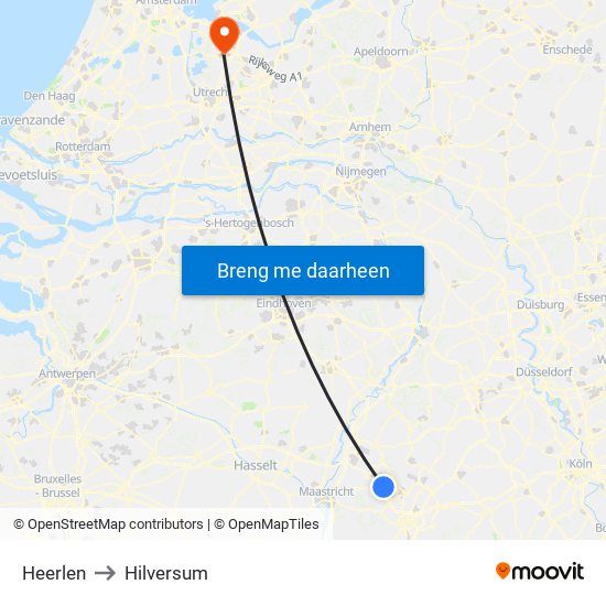 Heerlen to Hilversum map