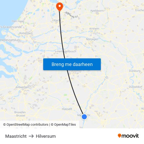Maastricht to Hilversum map