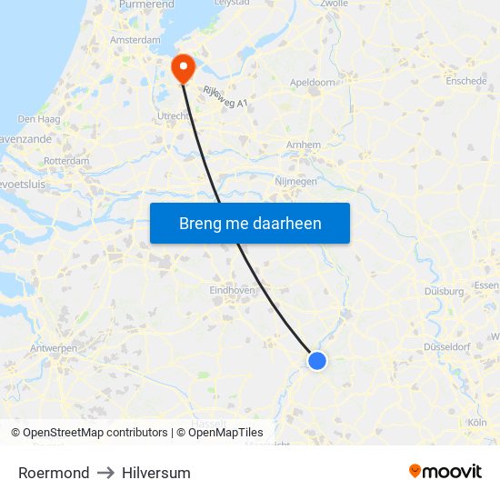 Roermond to Hilversum map