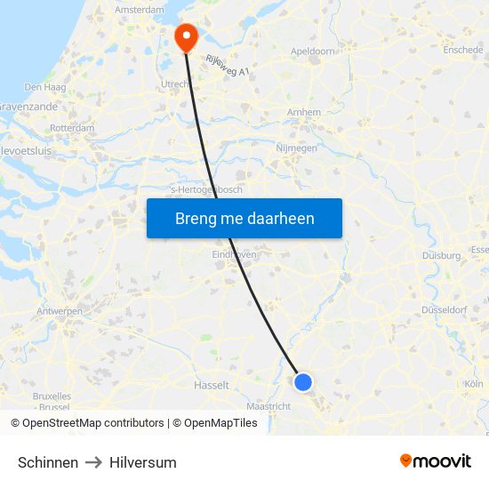 Schinnen to Hilversum map