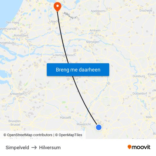 Simpelveld to Hilversum map