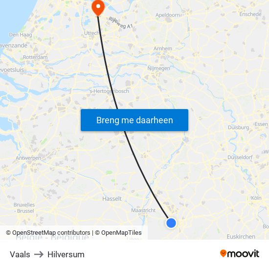 Vaals to Hilversum map
