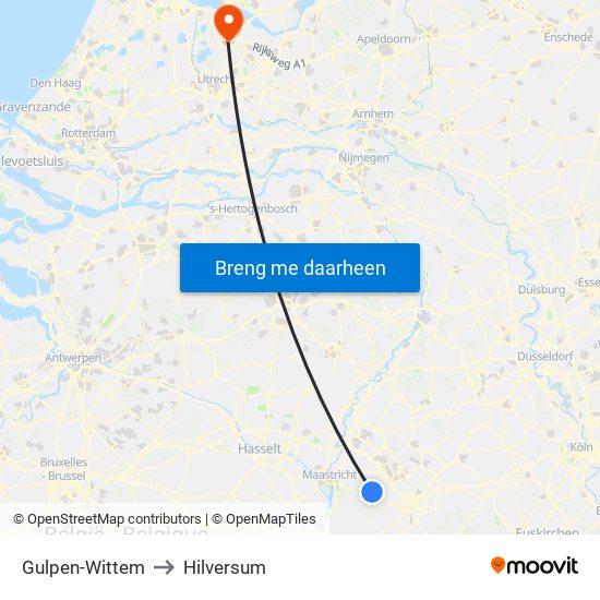 Gulpen-Wittem to Hilversum map