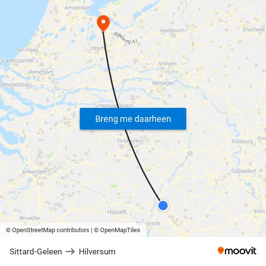 Sittard-Geleen to Hilversum map