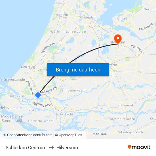 Schiedam Centrum to Hilversum map